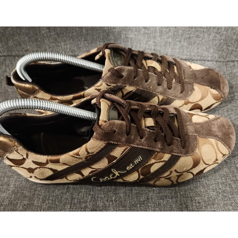 Vintage Y2K Coach Henrietta Brown Signature C Jacquard Suede Sneakers Womens 8 M - Picture 4 of 9